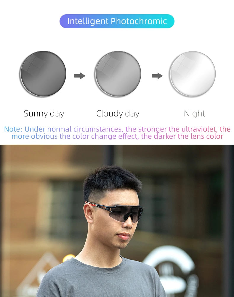 ROCKBROS Photochromic Cycling Glasses – UV400 Polarized Bike Eyewear