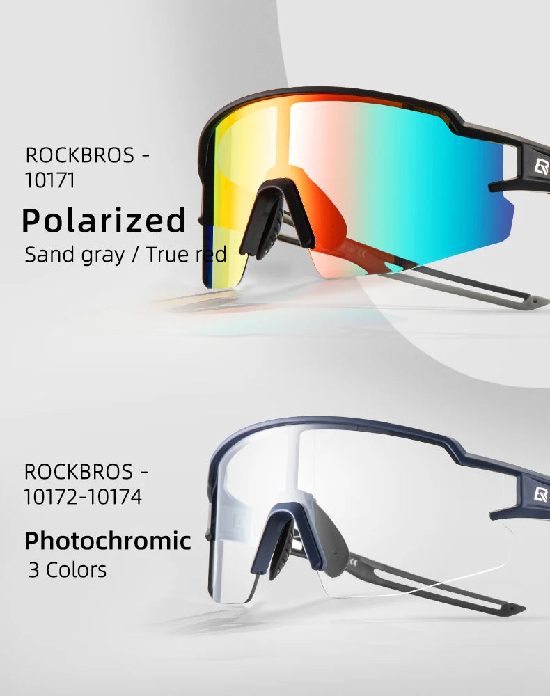 ROCKBROS Photochromic Cycling Glasses – UV400 Polarized Bike Eyewear