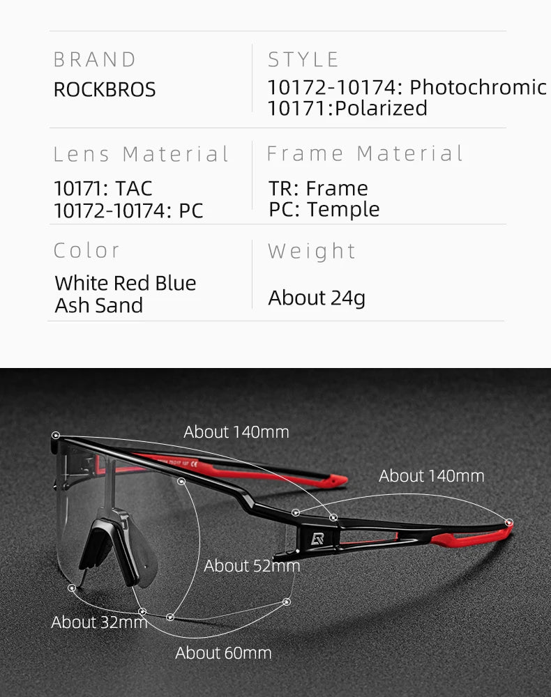 ROCKBROS Photochromic Cycling Glasses – UV400 Polarized Bike Eyewear