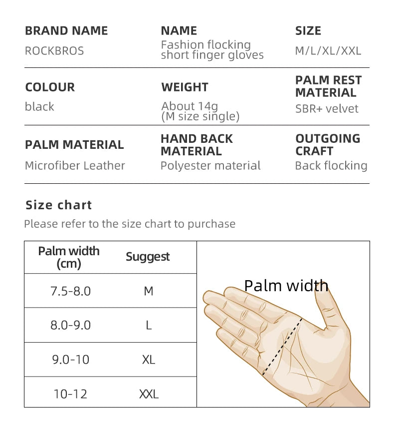 ROCKBROS Fingerless Breathable Cycling Gloves for Summer