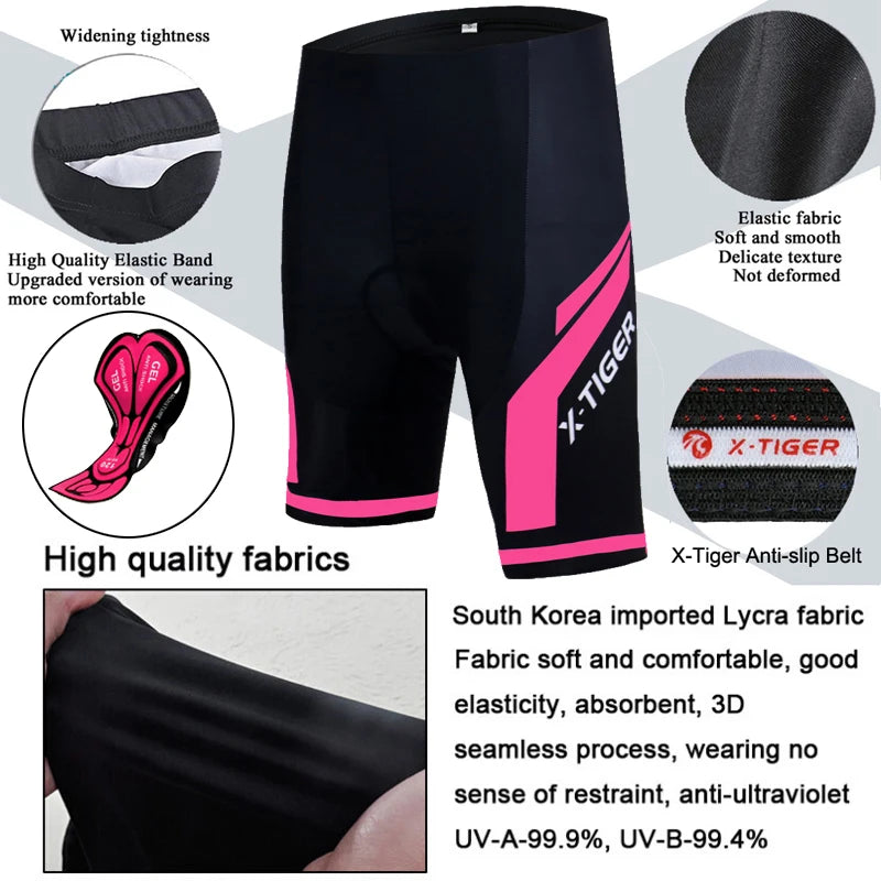 X-TIGER Women's 3D Gel Padded Cycling Shorts – Shockproof MTB/Road