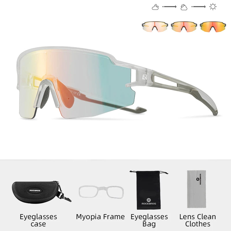ROCKBROS Photochromic Cycling Glasses – UV400 Polarized Bike Eyewear