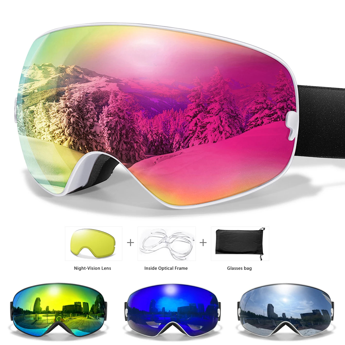 Anti-Fog Ski & Snowboard Goggles with Night Vision