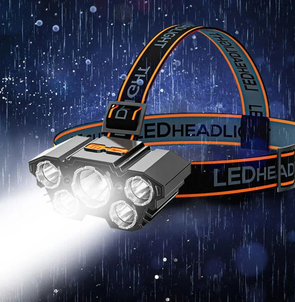 USB Rechargeable 5-LED Headlamp with Built-in Battery