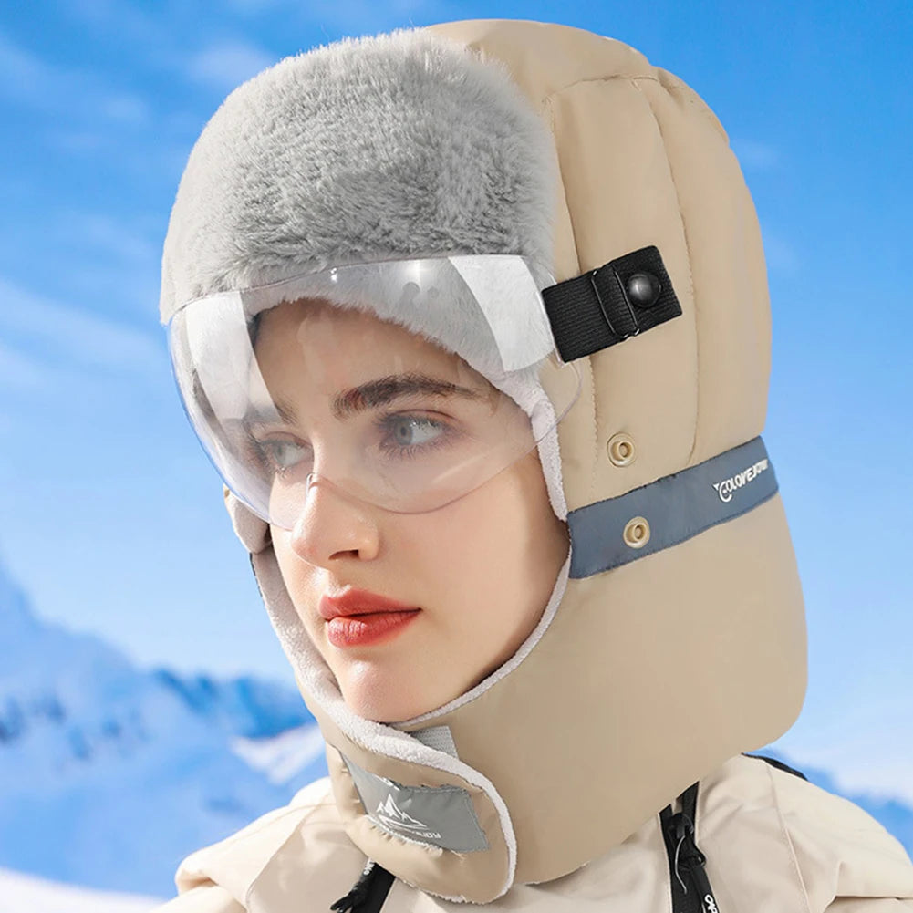 Winter Windproof Balaclava Hat with Goggles – Unisex Outdoor Ski Cap