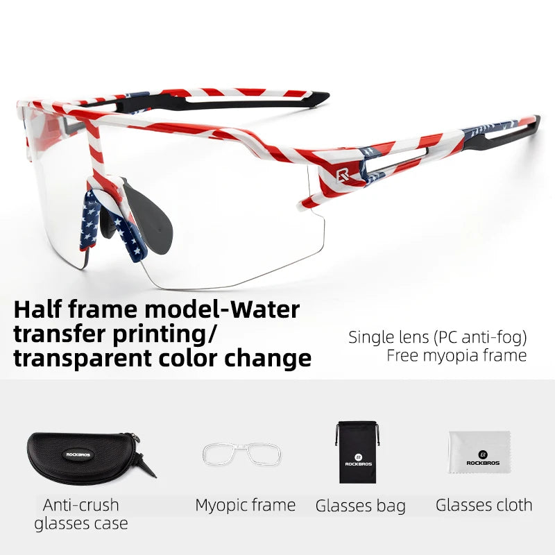 ROCKBROS Photochromic Cycling Glasses – UV400 Polarized Bike Eyewear