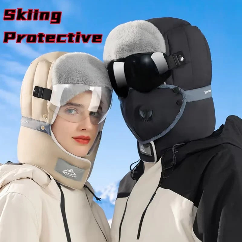 Winter Windproof Balaclava Hat with Goggles – Unisex Outdoor Ski Cap