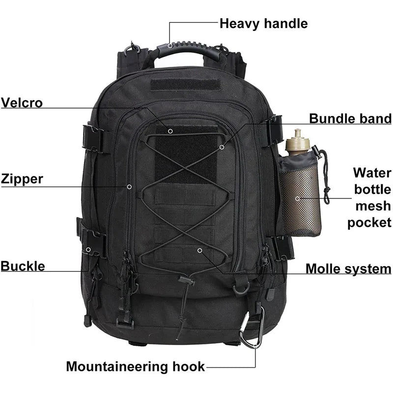 LQARMY 60L Tactical MOLLE Military Backpack for Outdoor, Hiking & Travel