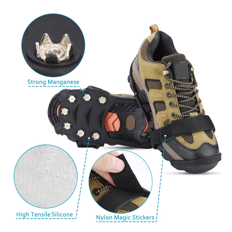 11-Teeth Ice Crampons – Anti-Slip Shoe Spikes for Winter Hiking