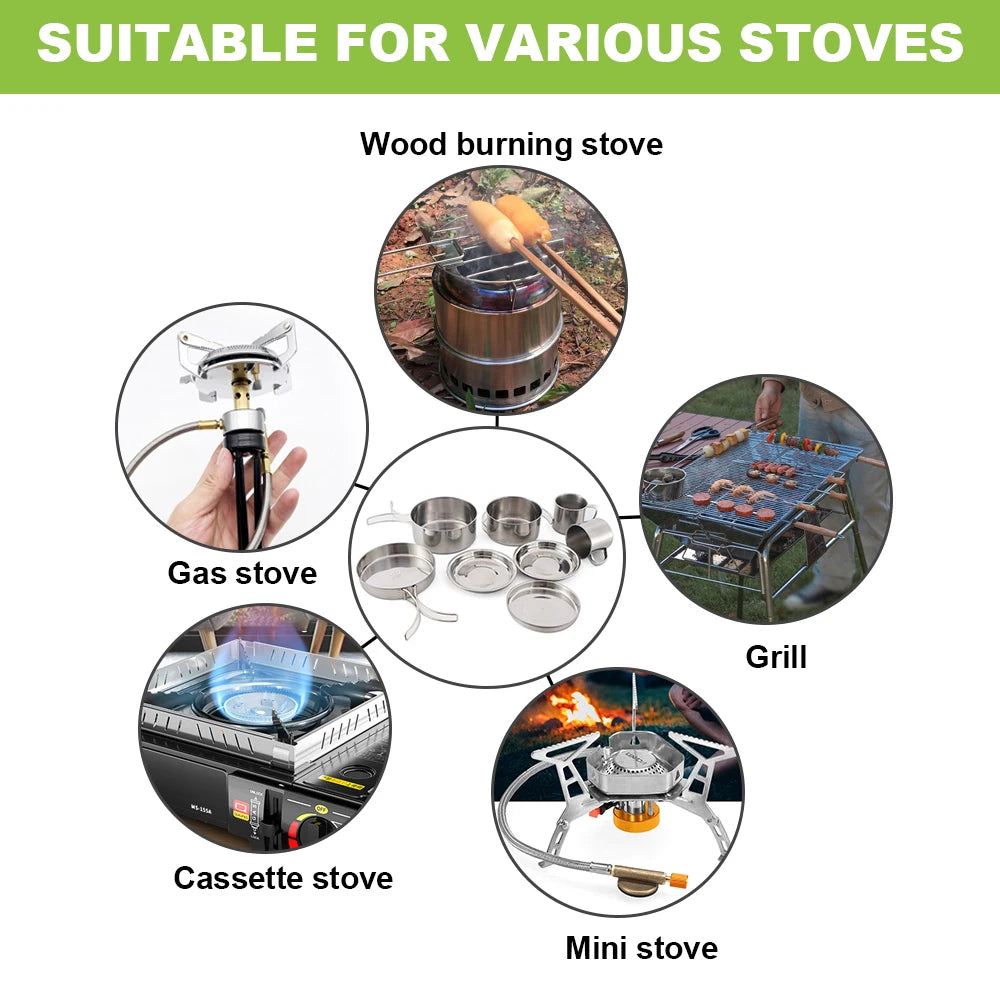 8-Piece Stainless Steel Camping Cookware Set