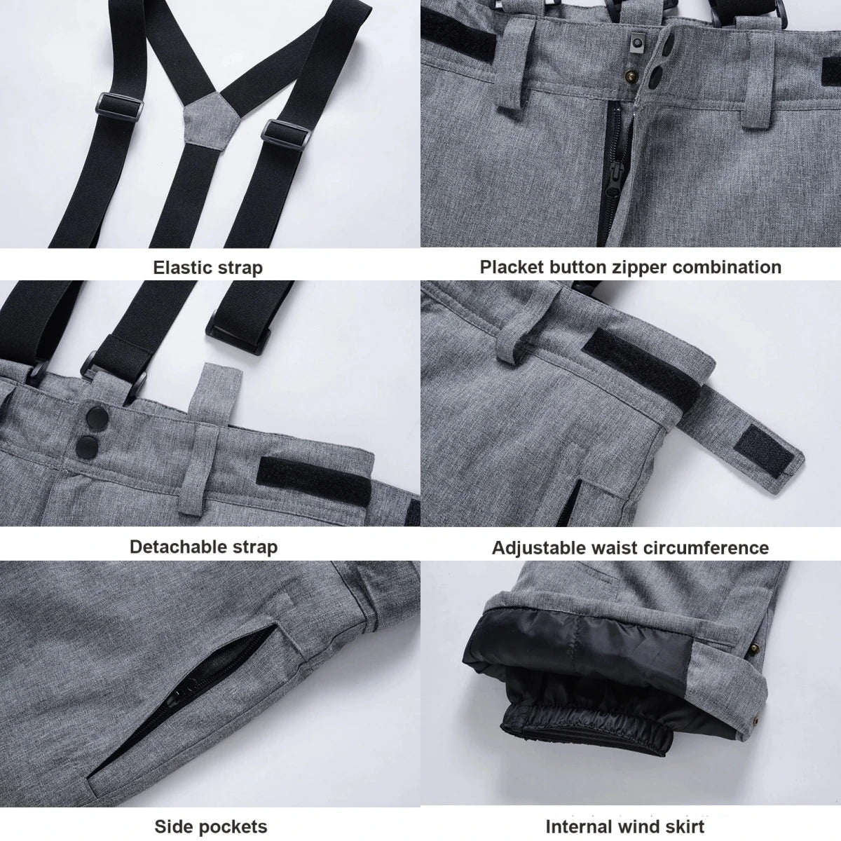 Unisex Waterproof Ski Pants with Suspenders