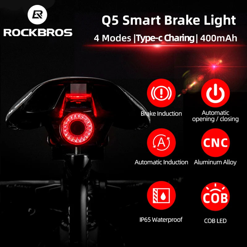 ROCKBROS Q5 Smart Brake-Sensing Bike with IPX6 Waterproof LED Rear Light