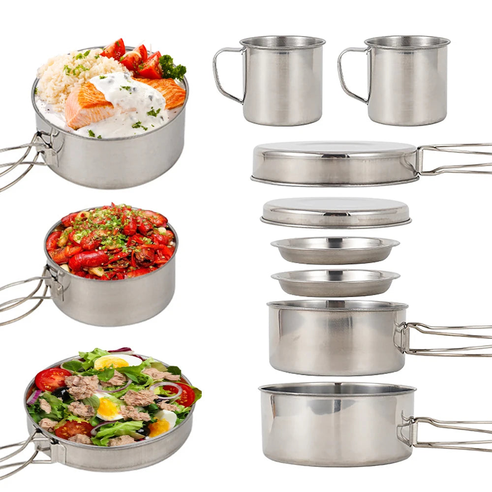 8-Piece Stainless Steel Camping Cookware Set