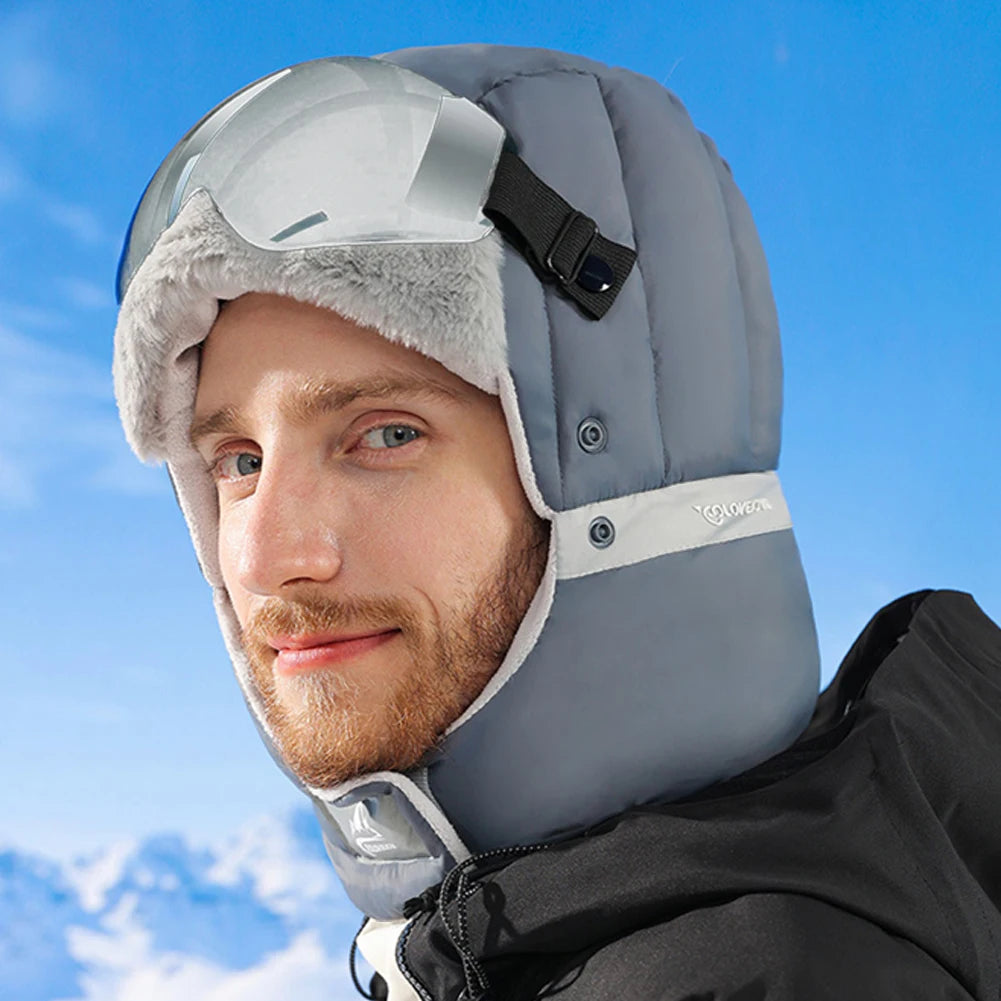 Winter Windproof Balaclava Hat with Goggles – Unisex Outdoor Ski Cap