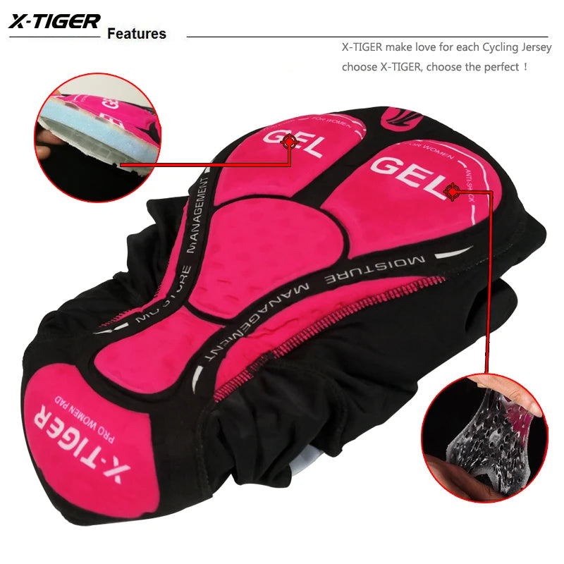 X-TIGER Women's 3D Gel Padded Cycling Shorts – Shockproof MTB/Road