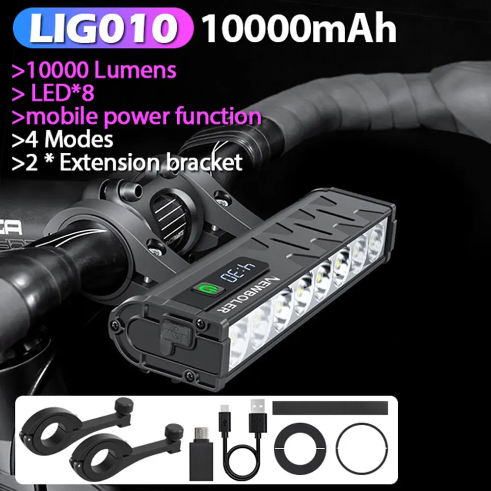 NEWBOLER USB Rechargeable Bike Light with 10,000mAh Battery