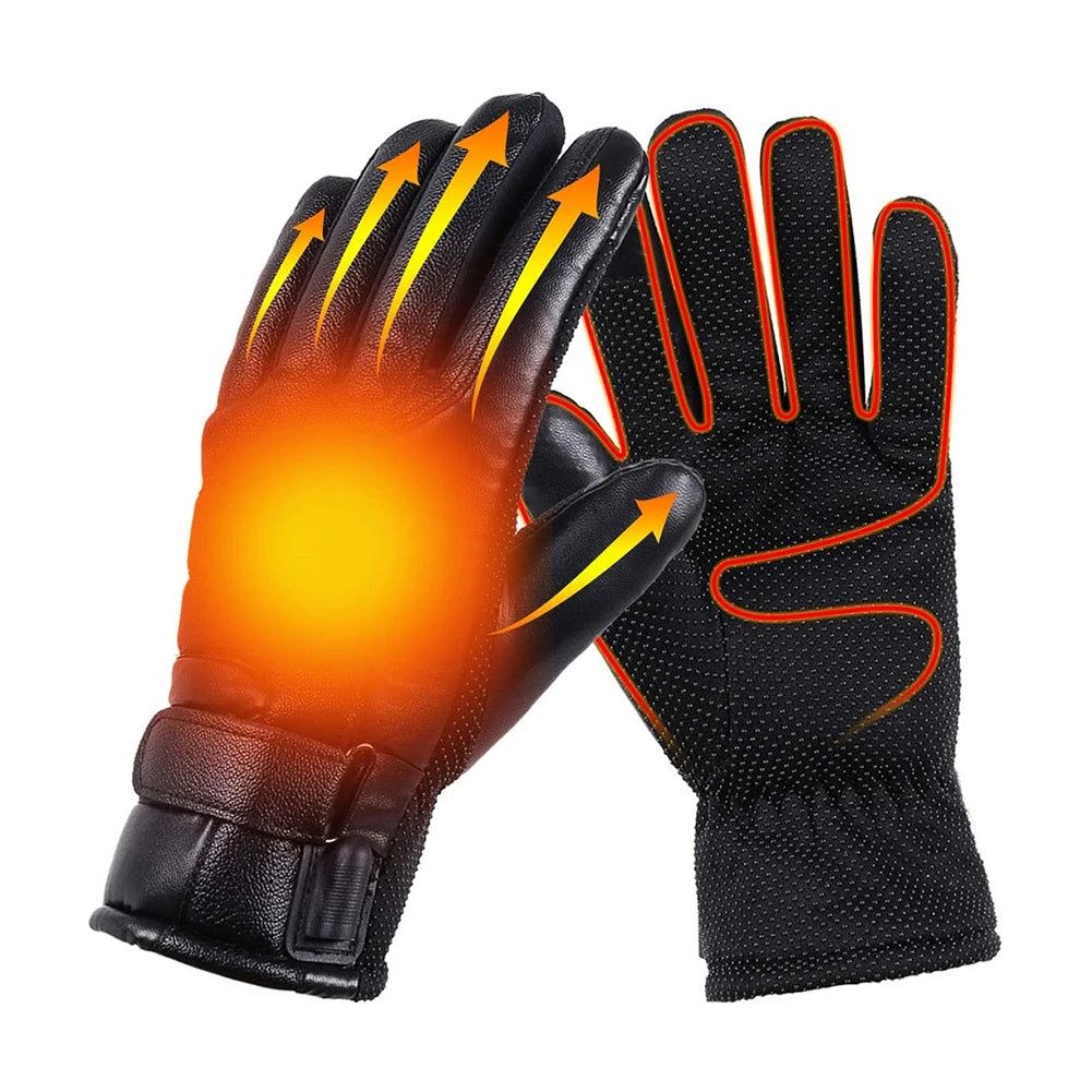 Heated Motorcycle Winter Gloves – Waterproof PU Leather, Thermal Insulated