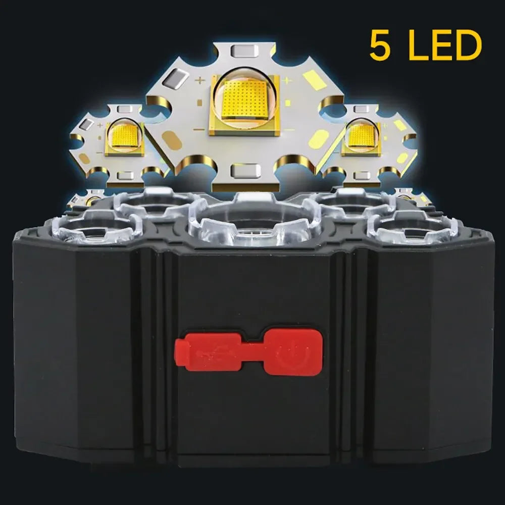 USB Rechargeable 5-LED Headlamp with Built-in Battery