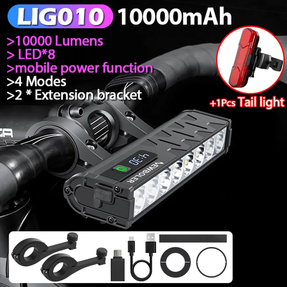 NEWBOLER USB Rechargeable Bike Light with 10,000mAh Battery