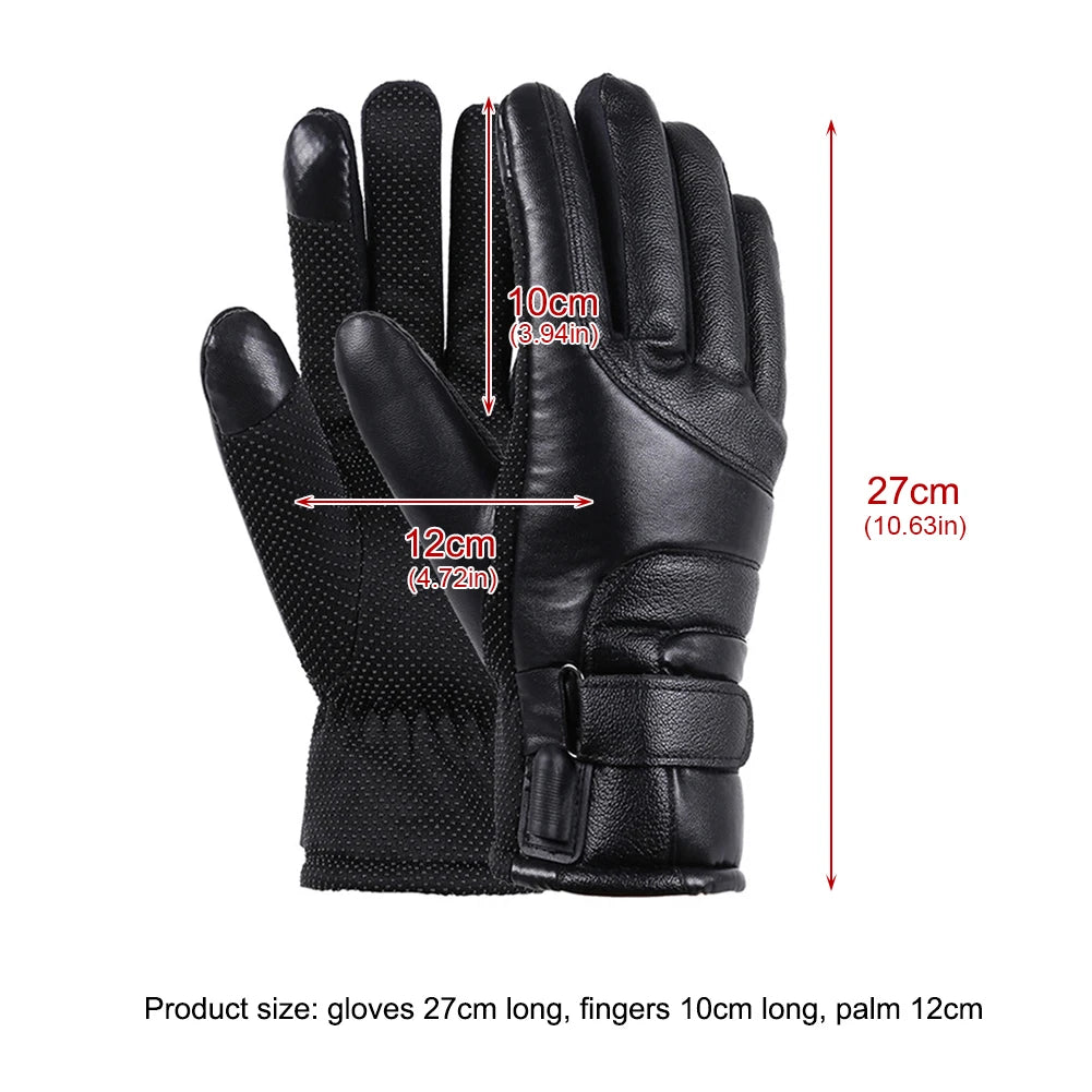 Heated Motorcycle Winter Gloves – Waterproof PU Leather, Thermal Insulated