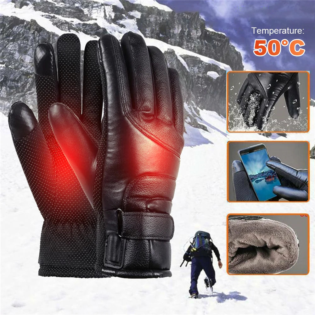 Heated Motorcycle Winter Gloves – Waterproof PU Leather, Thermal Insulated