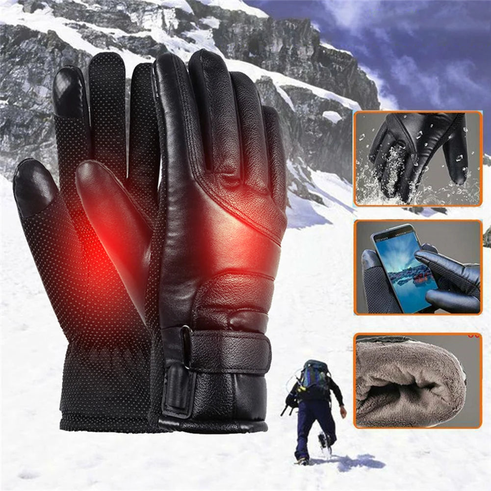 Heated Motorcycle Winter Gloves – Waterproof PU Leather, Thermal Insulated