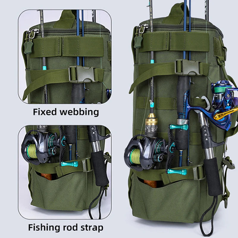 Tactical Fishing Backpack with Rod Holders & MOLLE System