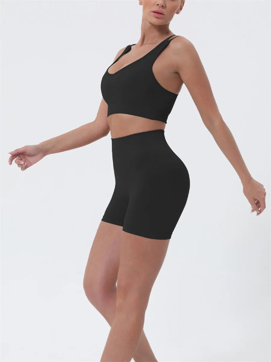 Women’s 2-Piece Active Set with Sleeveless Crop Top & High-Waisted Shorts