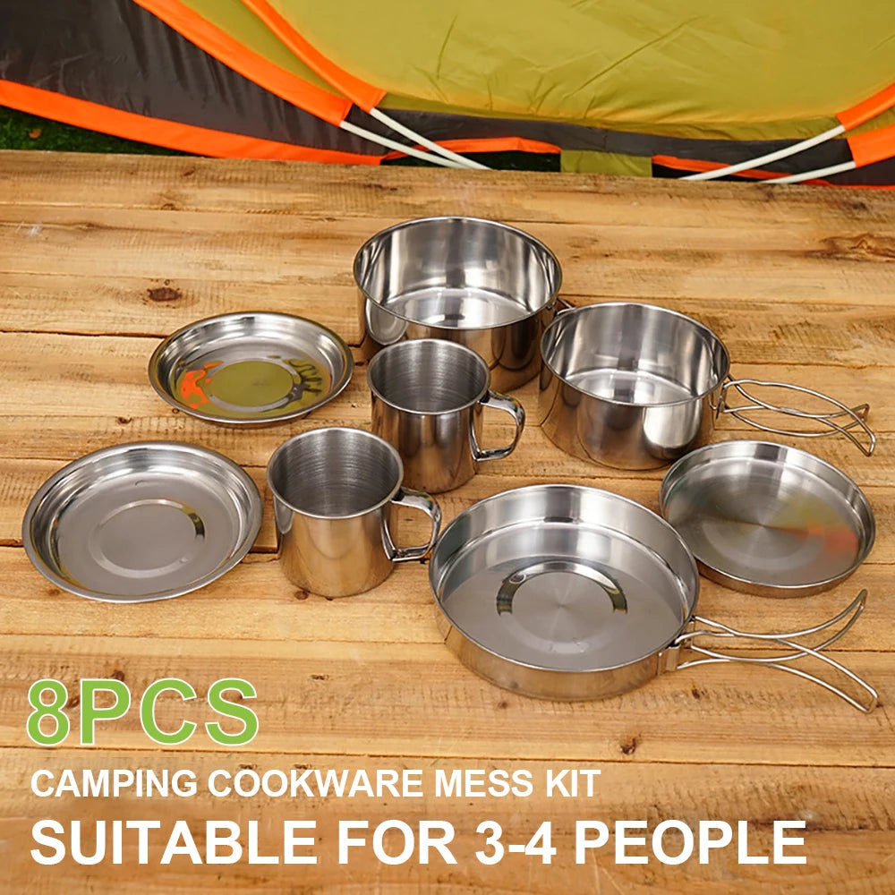 8-Piece Stainless Steel Camping Cookware Set