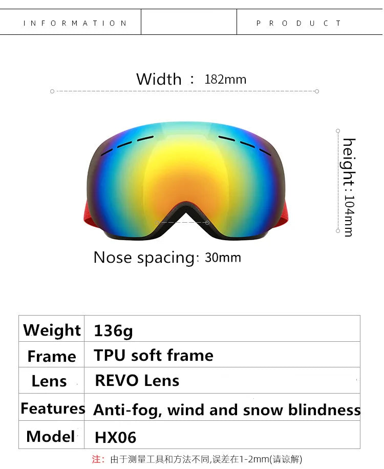 Double-Lens Anti-Fog Ski & Snowboard Goggles for Men & Women