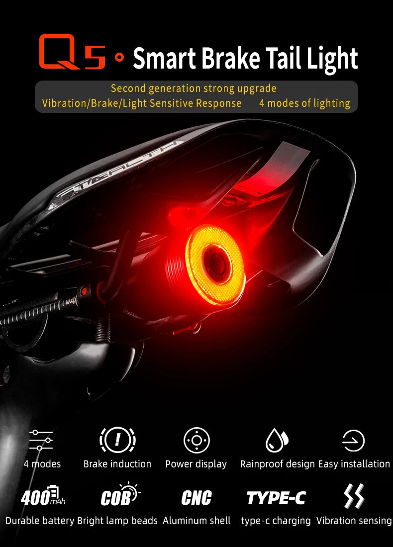 ROCKBROS Q5 Smart Brake-Sensing Bike with IPX6 Waterproof LED Rear Light