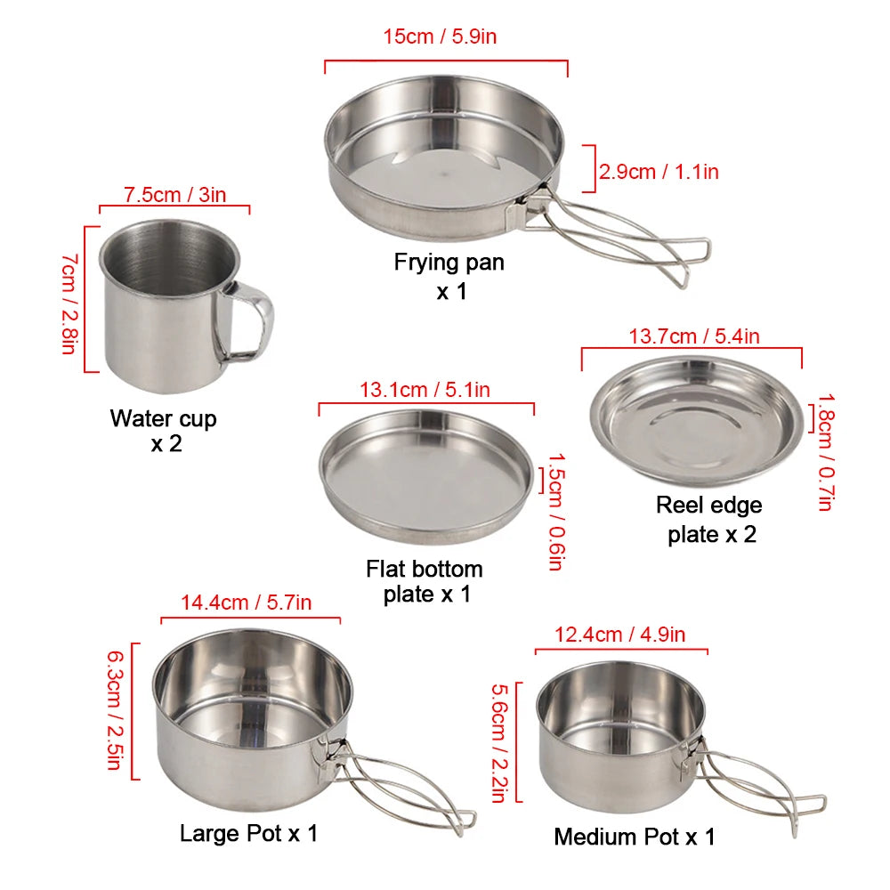 8-Piece Stainless Steel Camping Cookware Set