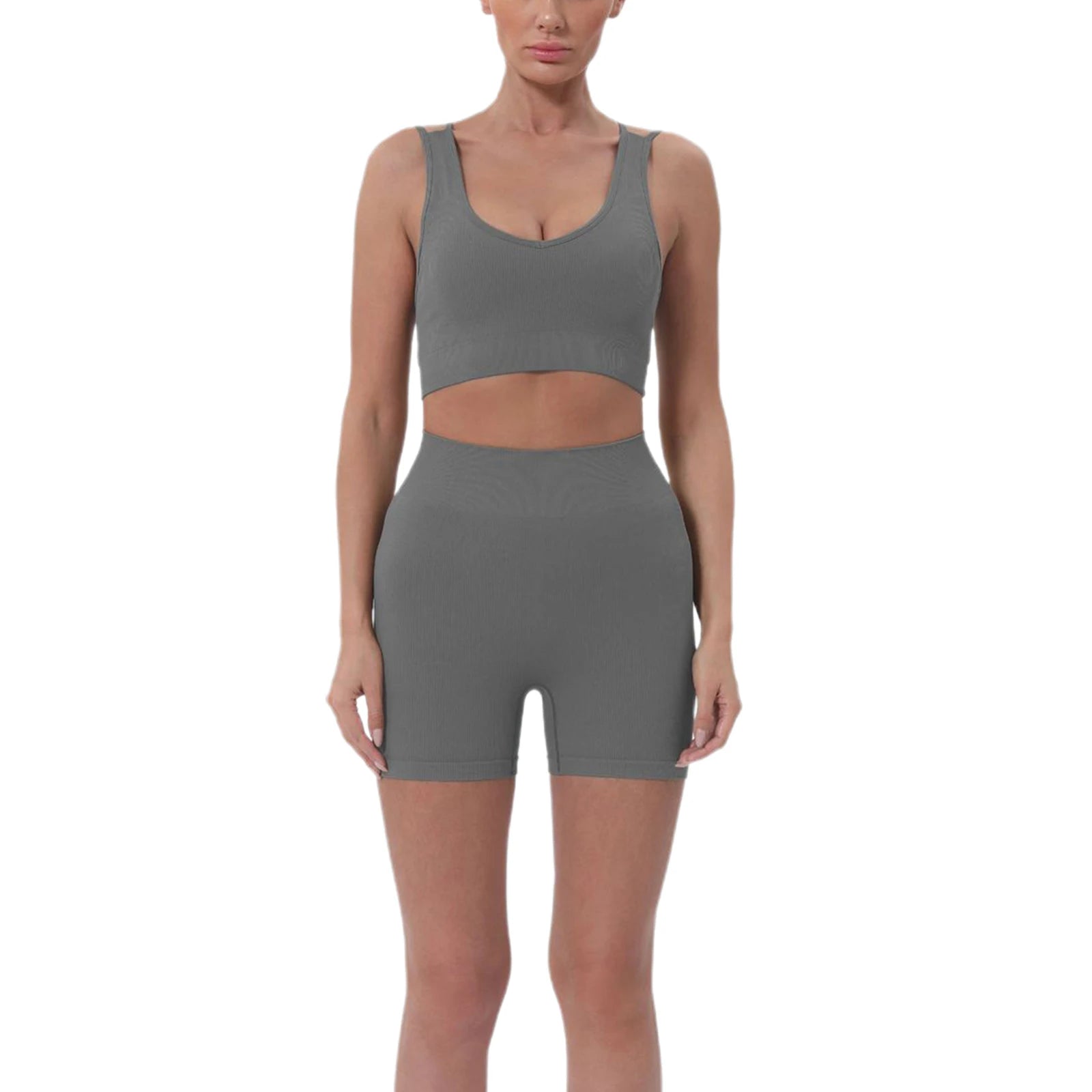 Women’s 2-Piece Active Set with Sleeveless Crop Top & High-Waisted Shorts