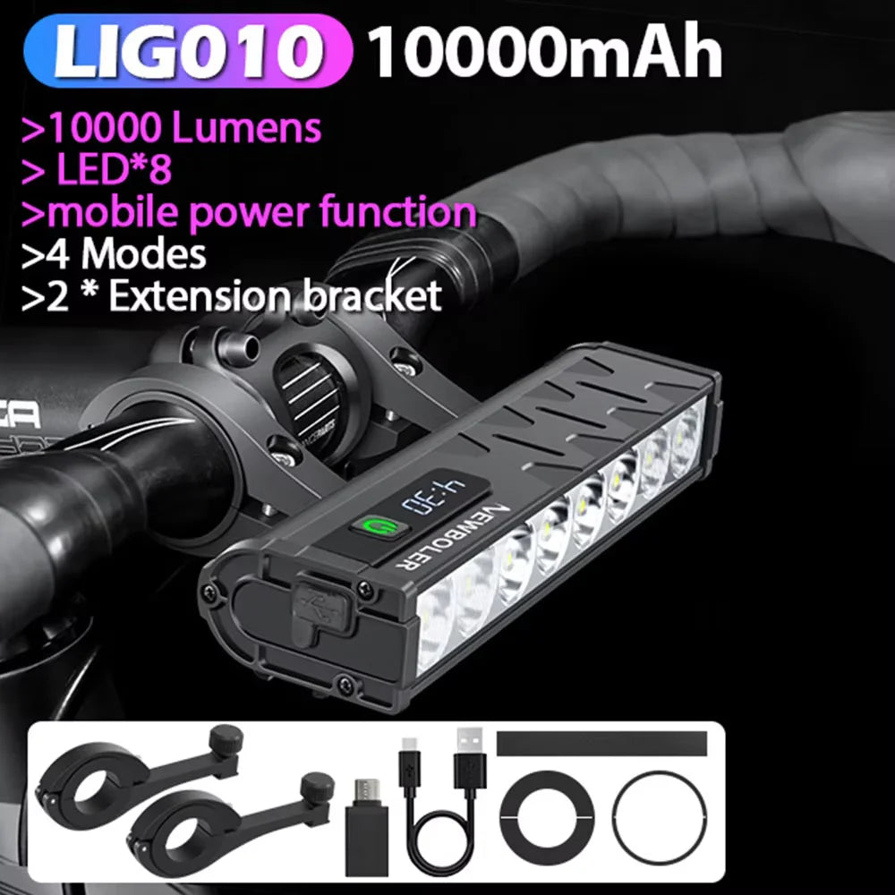 NEWBOLER USB Rechargeable Bike Light with 10,000mAh Battery
