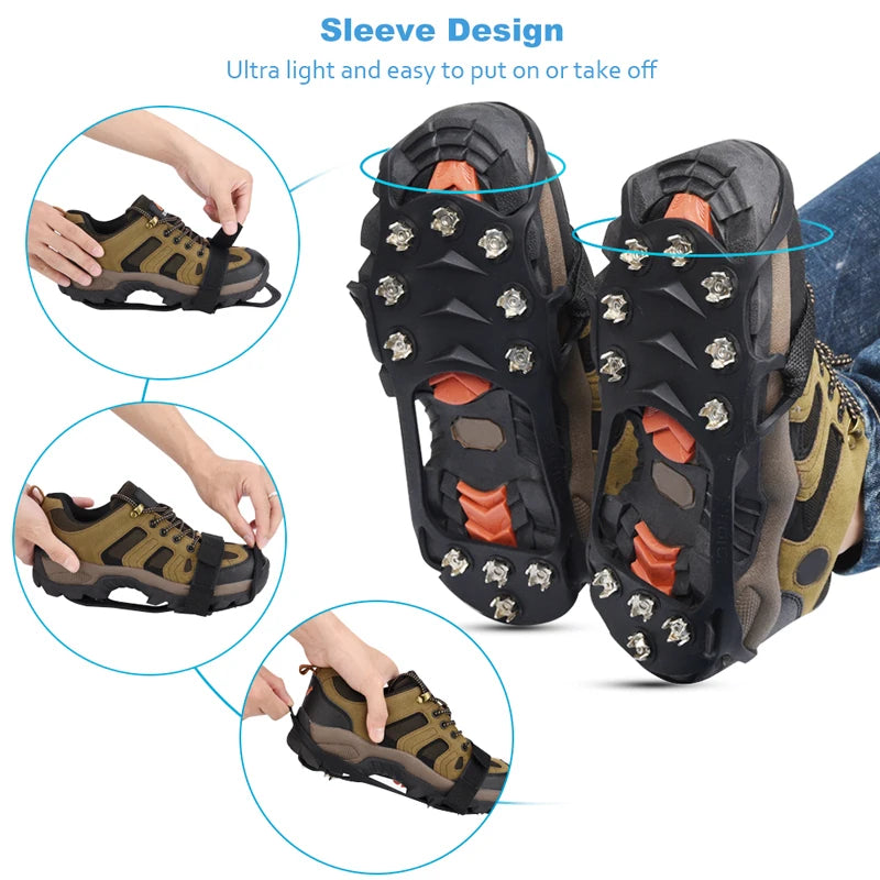 11-Teeth Ice Crampons – Anti-Slip Shoe Spikes for Winter Hiking