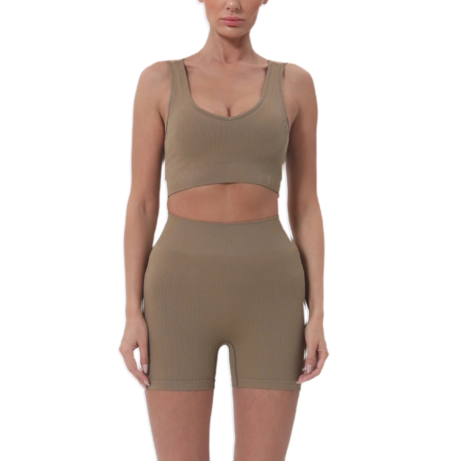 Women’s 2-Piece Active Set with Sleeveless Crop Top & High-Waisted Shorts