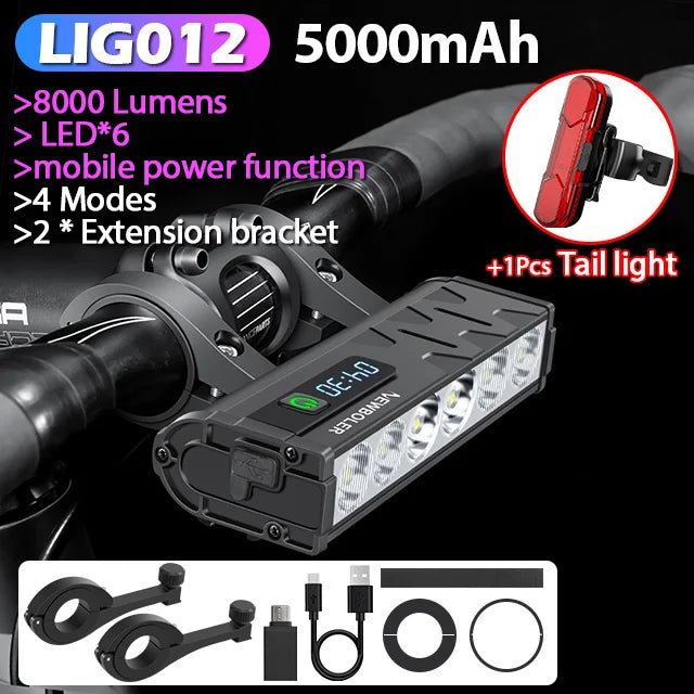 NEWBOLER USB Rechargeable Bike Light with 10,000mAh Battery