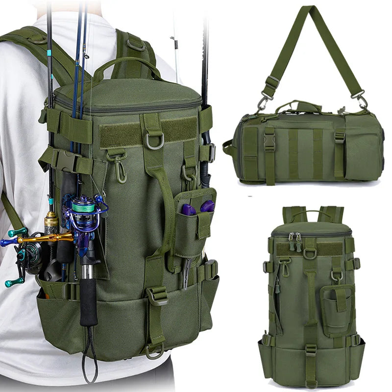 Tactical Fishing Backpack with Rod Holders & MOLLE System