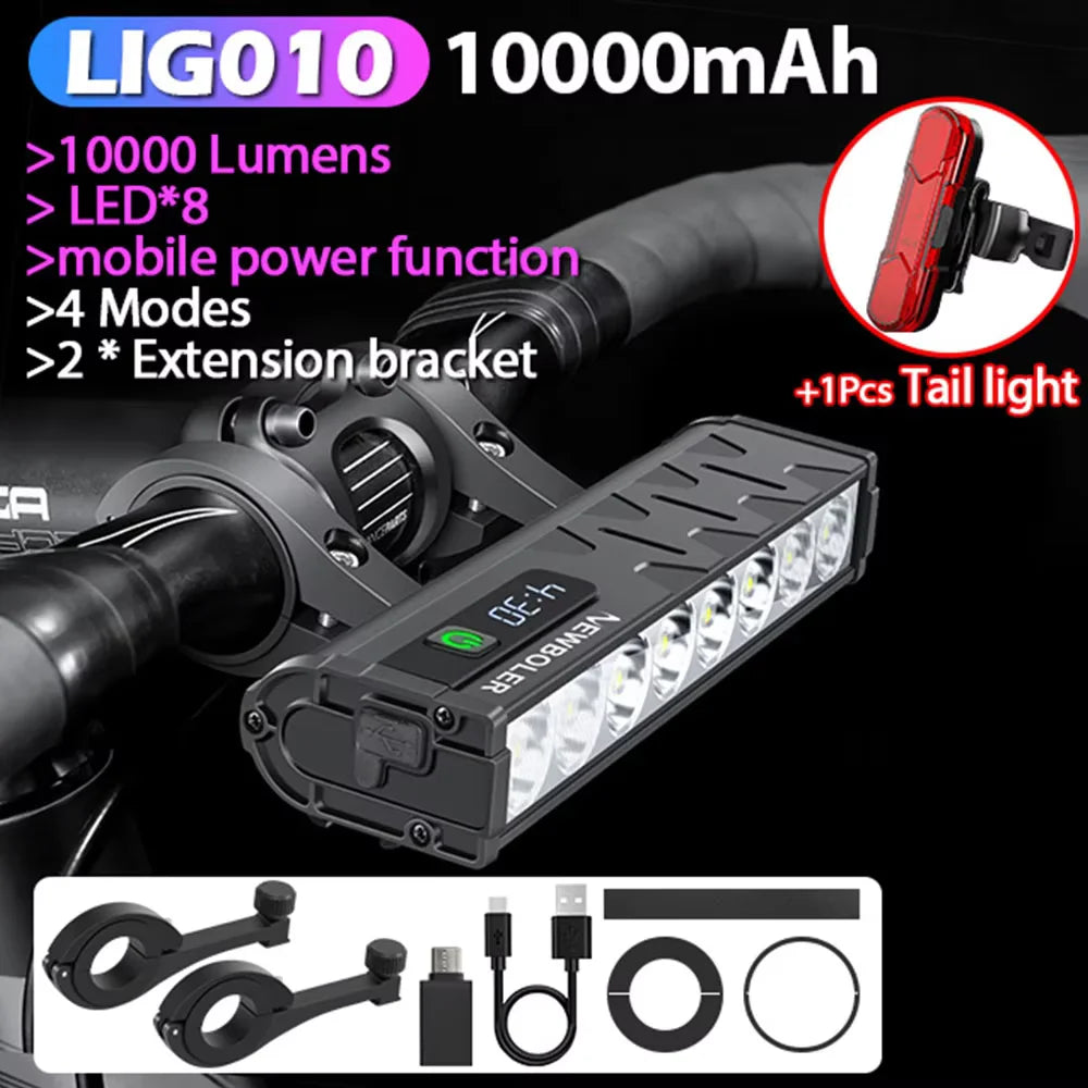NEWBOLER USB Rechargeable Bike Light with 10,000mAh Battery