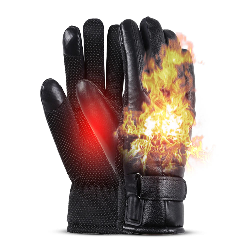 Heated Motorcycle Winter Gloves – Waterproof PU Leather, Thermal Insulated