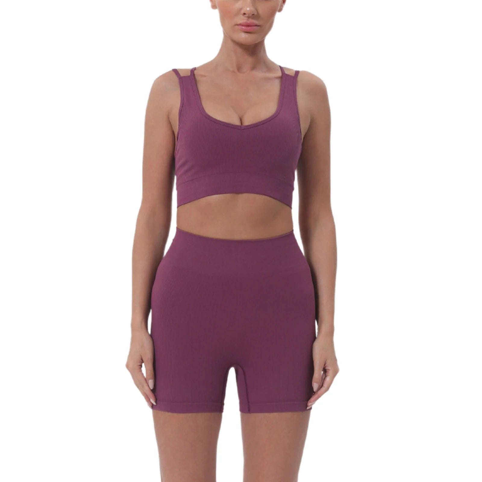 Women’s 2-Piece Active Set with Sleeveless Crop Top & High-Waisted Shorts