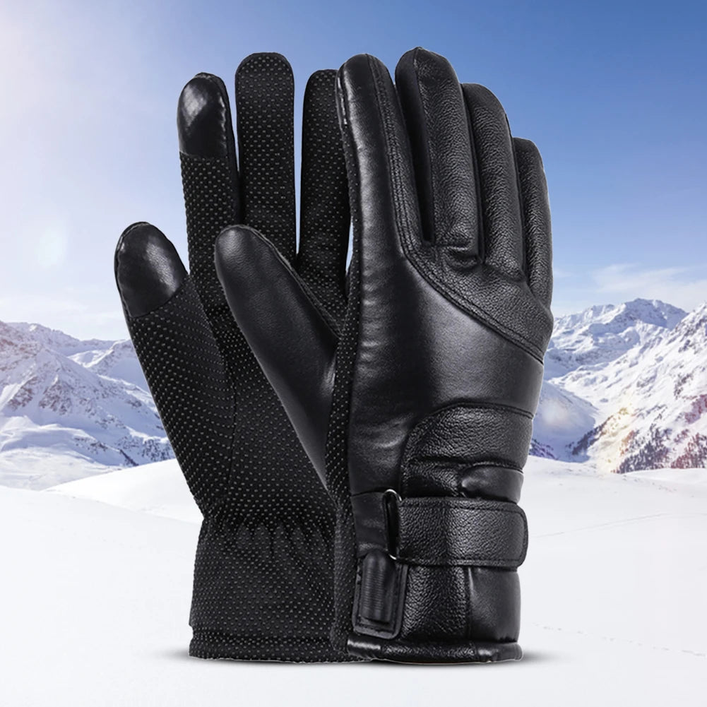 Heated Motorcycle Winter Gloves – Waterproof PU Leather, Thermal Insulated
