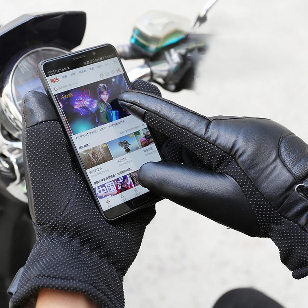 Heated Motorcycle Winter Gloves – Waterproof PU Leather, Thermal Insulated