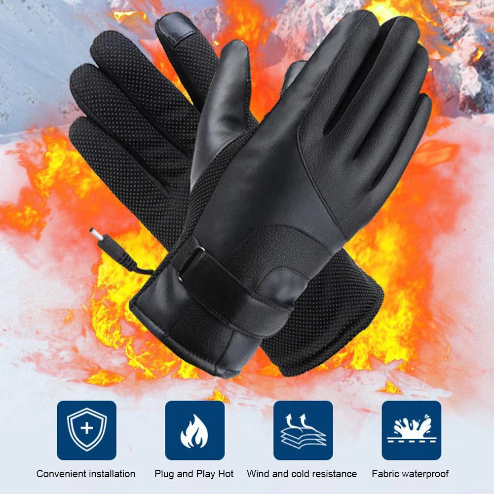 Heated Motorcycle Winter Gloves – Waterproof PU Leather, Thermal Insulated