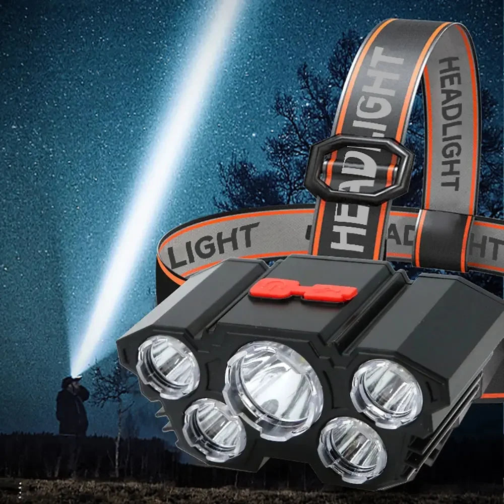 USB Rechargeable 5-LED Headlamp with Built-in Battery