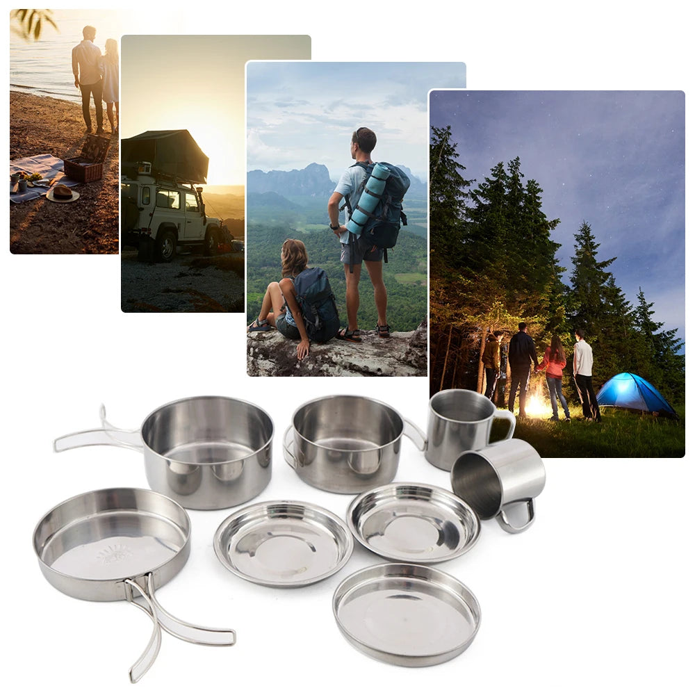 8-Piece Stainless Steel Camping Cookware Set