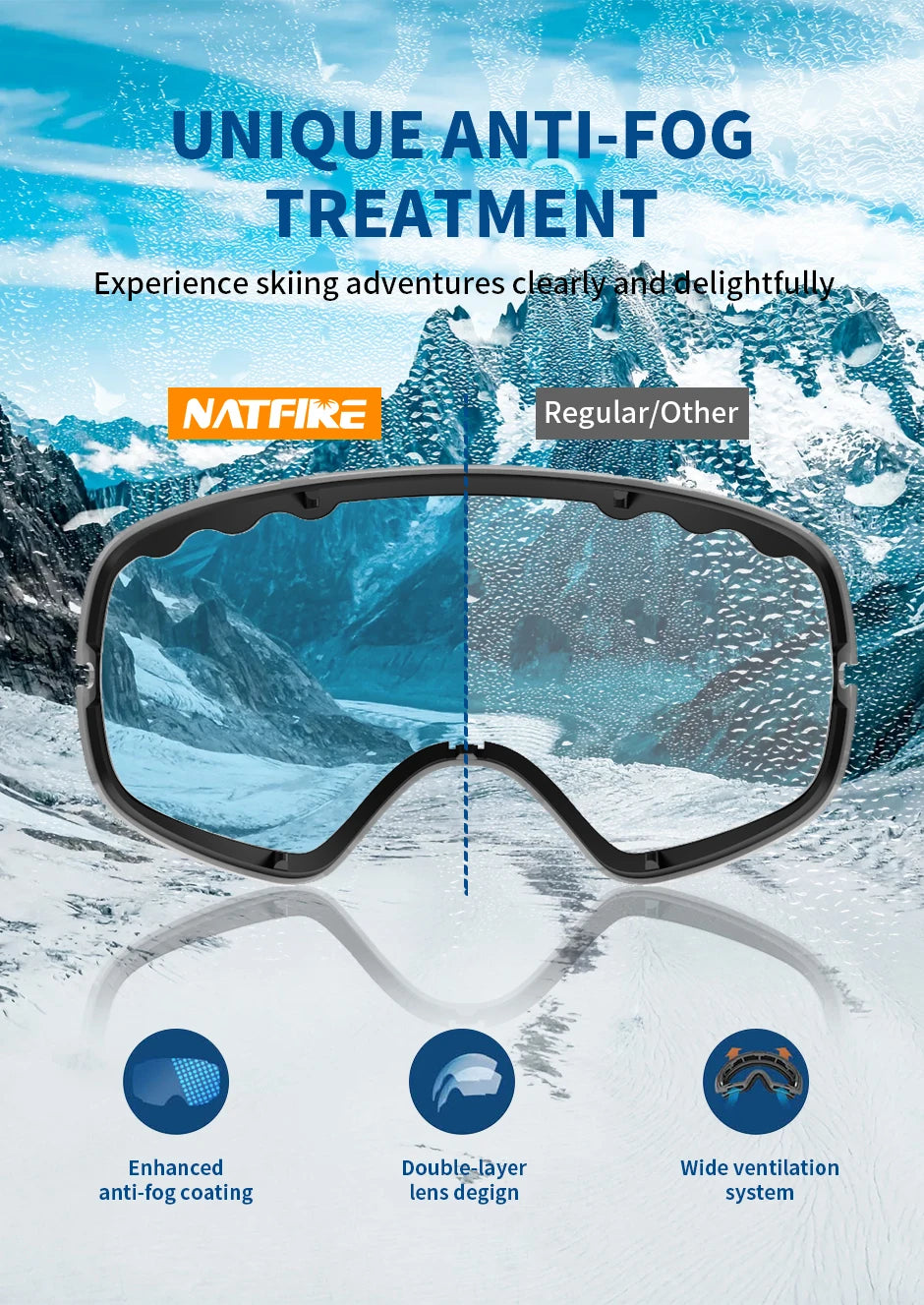 NATFIRE UV400 Anti-Fog Ski & Snowboard Goggles