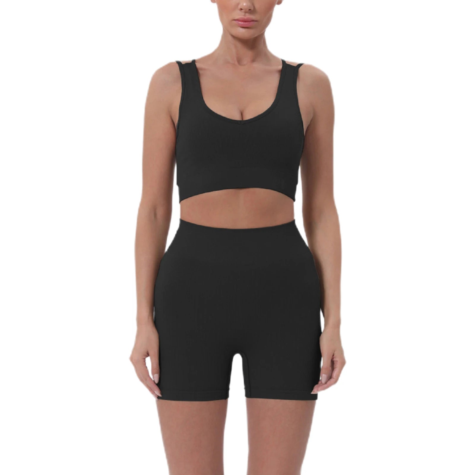 Women’s 2-Piece Active Set with Sleeveless Crop Top & High-Waisted Shorts