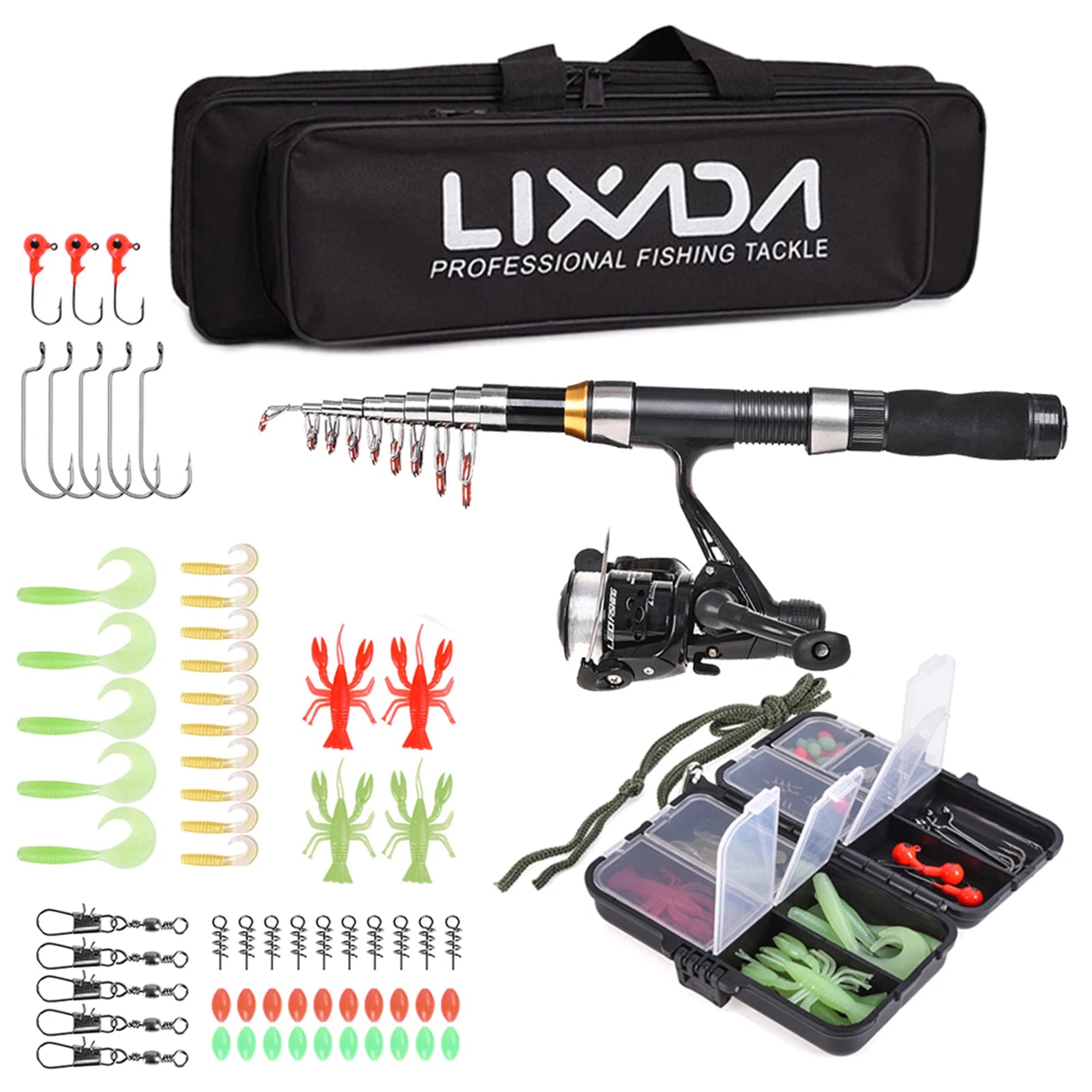 Lixada Telescopic Carbon Fiber Fishing Rod & Reel Combo with Bag