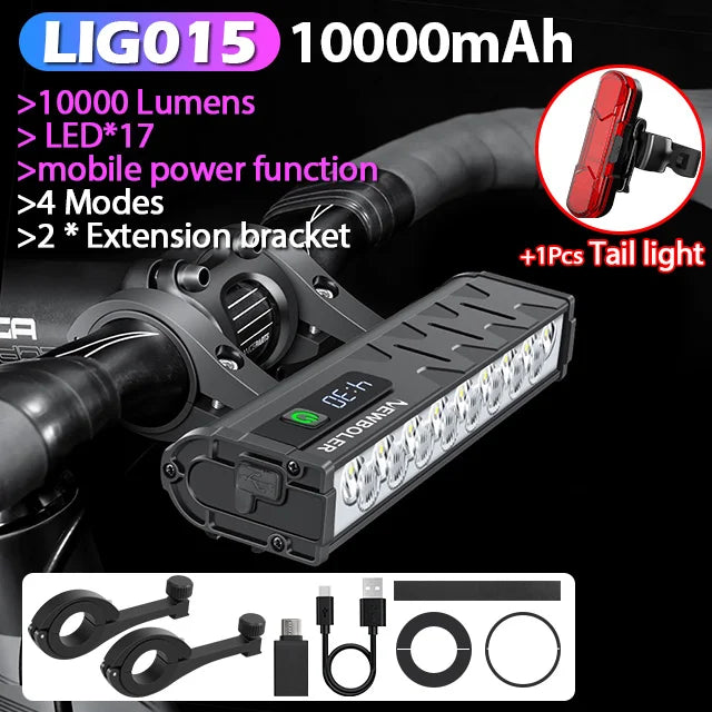 NEWBOLER USB Rechargeable Bike Light with 10,000mAh Battery
